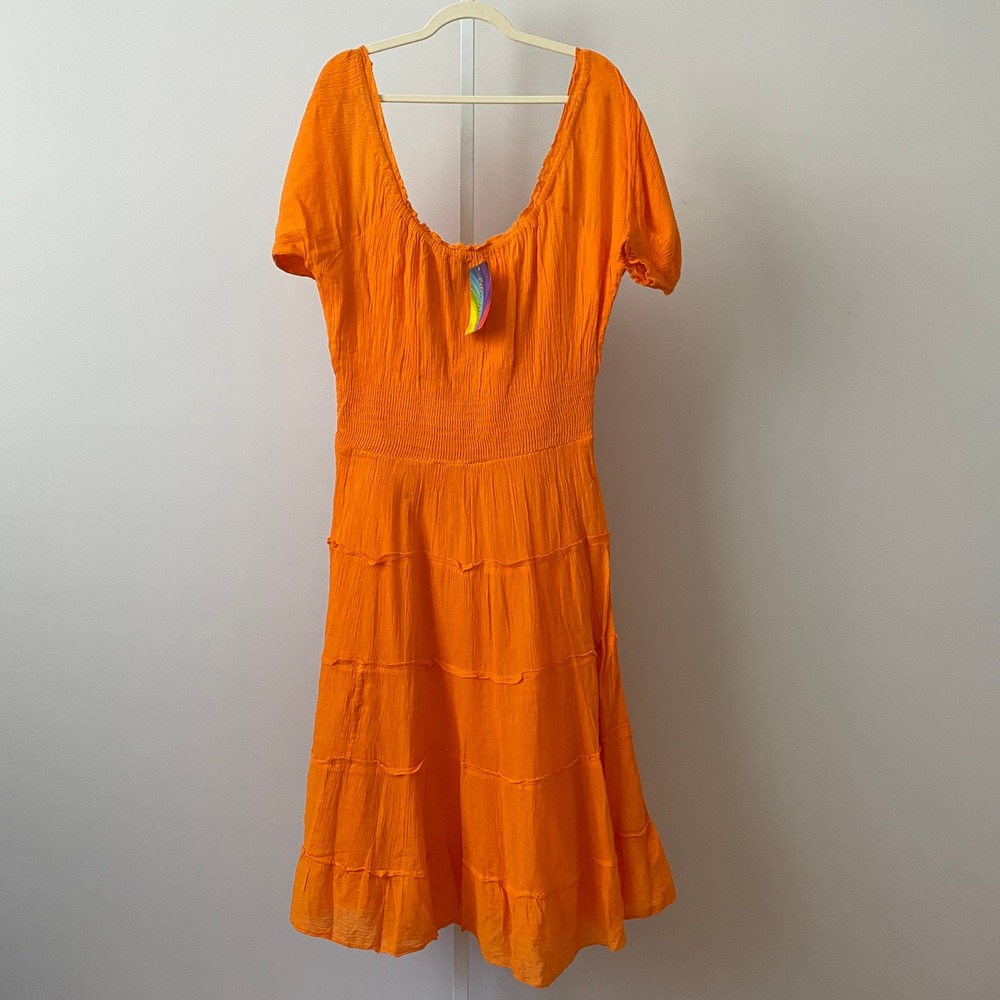 Colors of India Cotton Boho Beachy Relaxed Prairie Peasant Tiered Maxi Dress OS